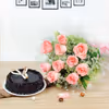 10 pink roses and chocolate truffle cake