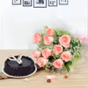 10 pink roses and chocolate truffle cake