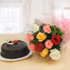 10 Mixed roses and chocolate truffle cake