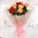 10 Mixed roses and chocolate truffle cake combo home delivery