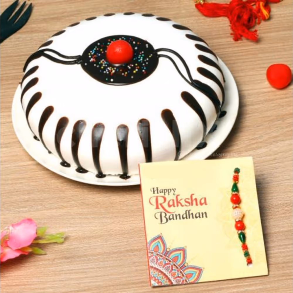 Choco vanilla cake with rakhi