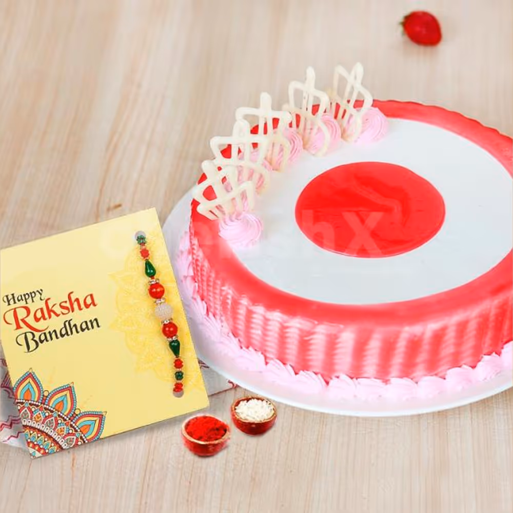 Rakhi and Strawberry cake home delivery