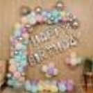 Pastel Balloons with Silver Happy Birthday Foil Balloons.