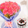 Pink carnations with blackforest cake