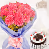Pink carnations with blackforest cake