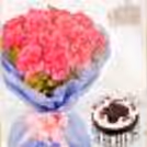 Pink carnations with blackforest cake by cherishx