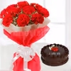 Red carnations with chocolate truffle cake