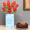 10 red roses box with a chocolate truffle cake
