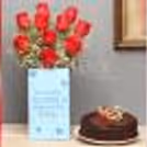 10 red roses box with a chocolate truffle cake
