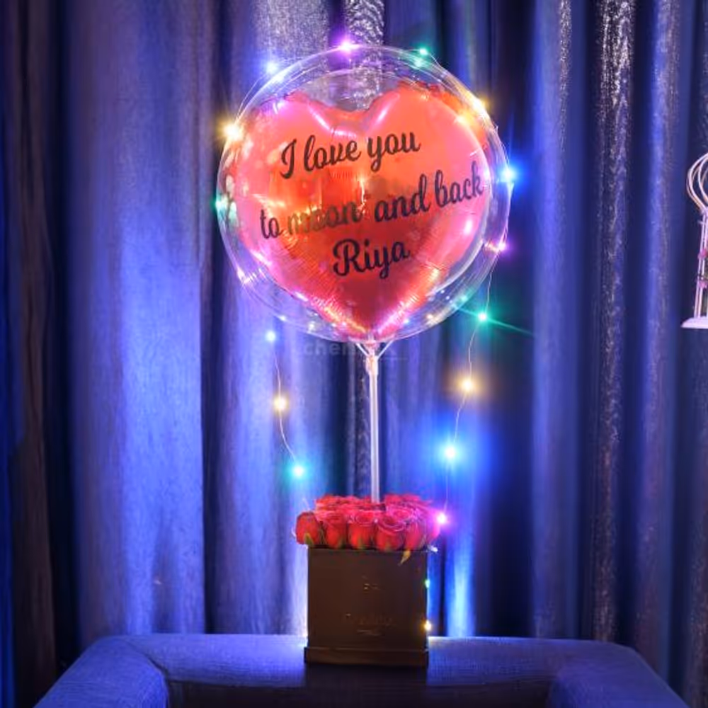 Book this amazing rose bucket with a love bubble for your loved ones