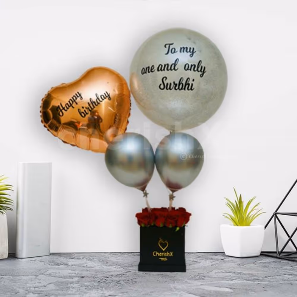 Express your love through Rosegold and chrome balloon rose bucket for your loved ones through cherishx