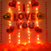 Romantic Balloon Decoration with I LOVE YOU foil balloons, heart shaped foil balloons and fairy lights