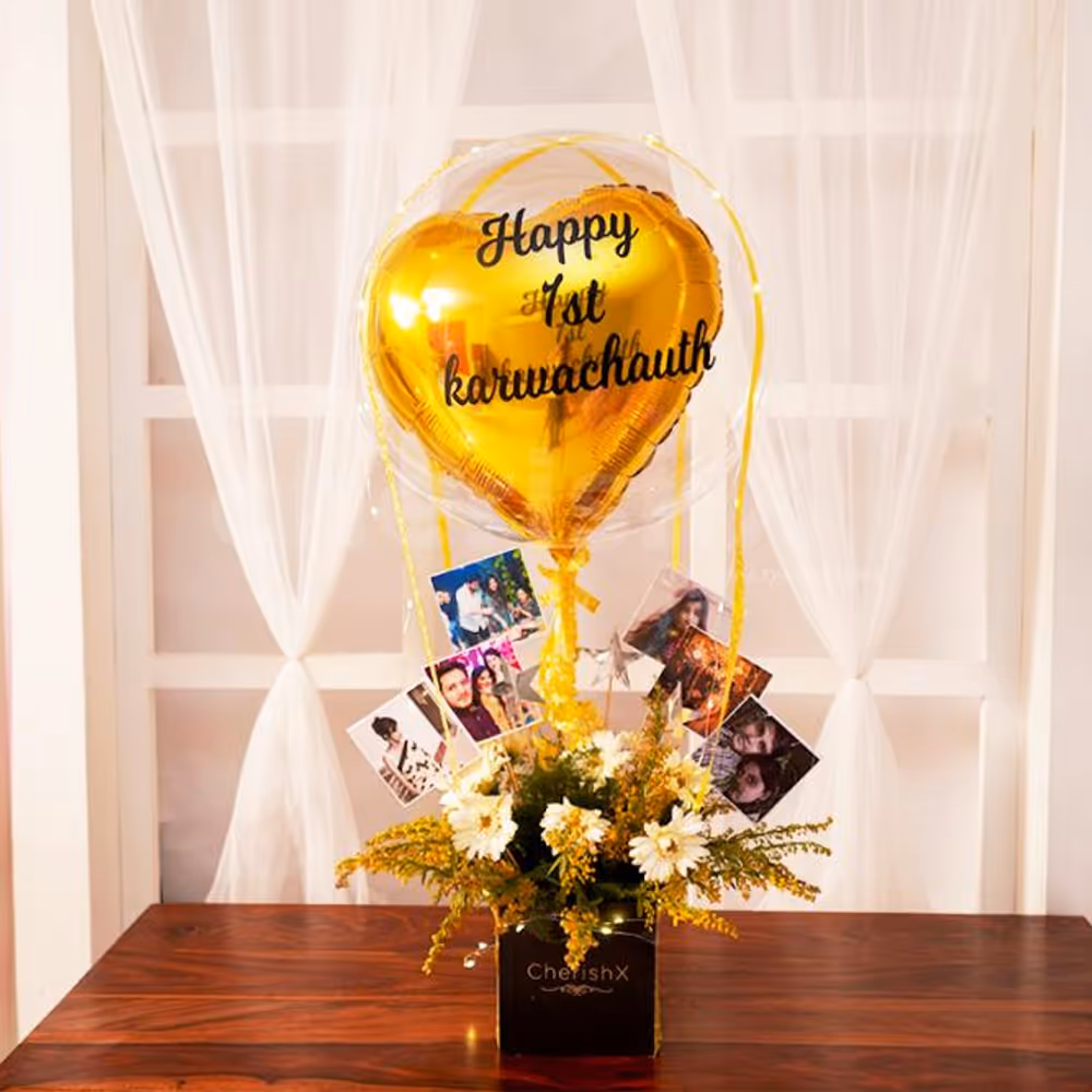 Gift this attractive bouquet with a balloon on birthdays, anniversaries and Karwa Chauth.