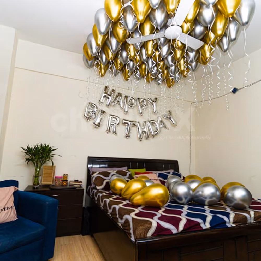 Golden and silver chrome balloon decoration by Cherishx