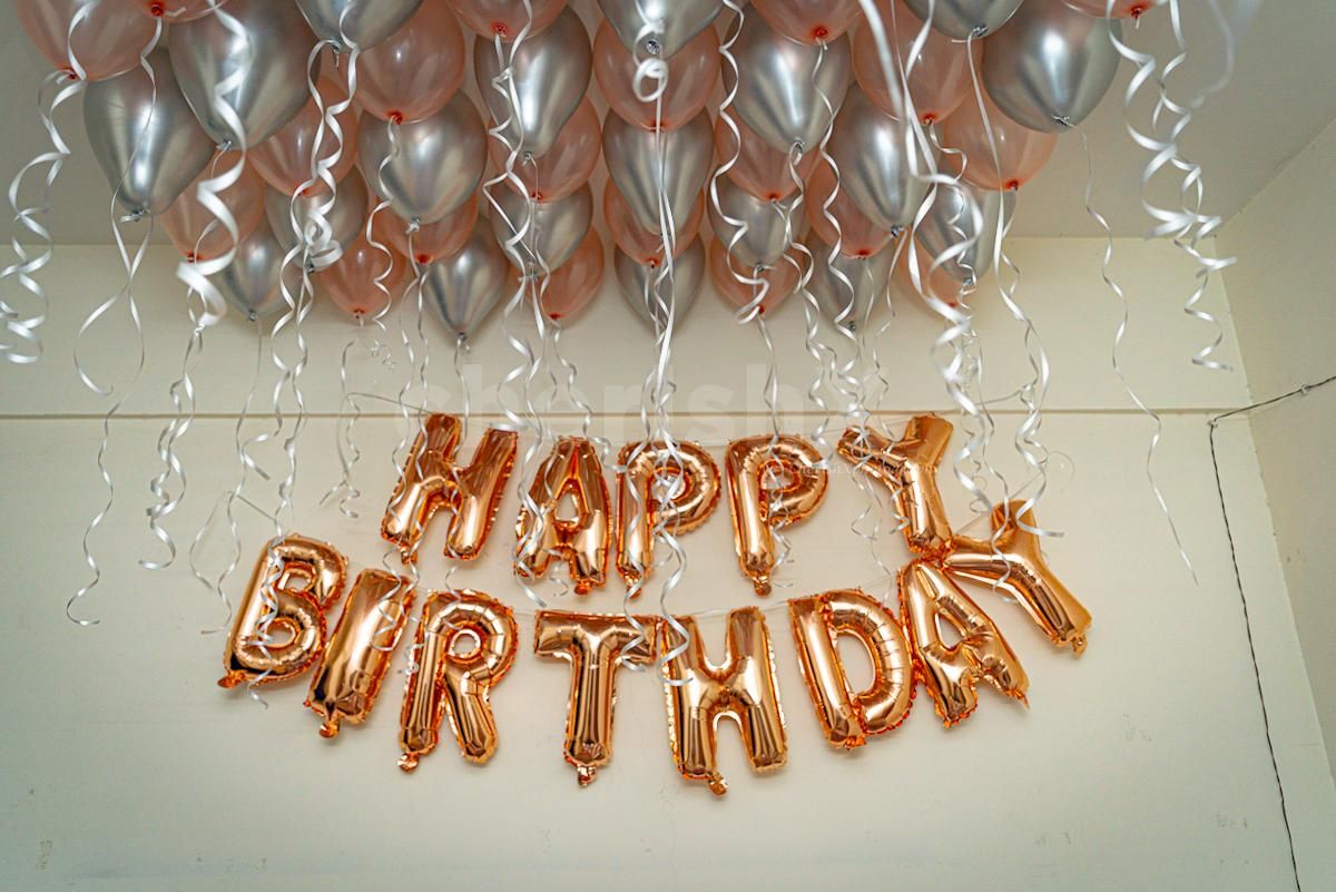 Rosegold and silver chrome balloon decoration by cherishx
