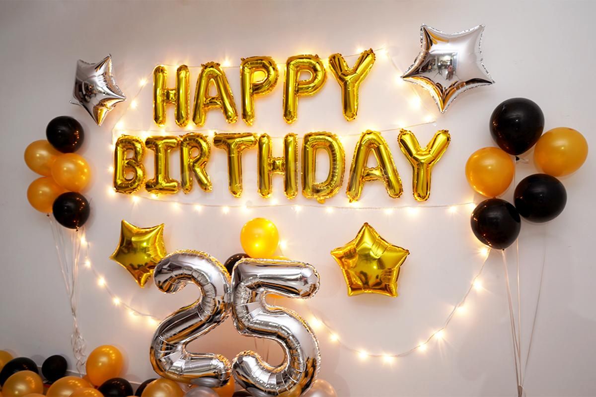 Celebrate your close one's birthday with this fascinating Golden and Black theme room decoration.