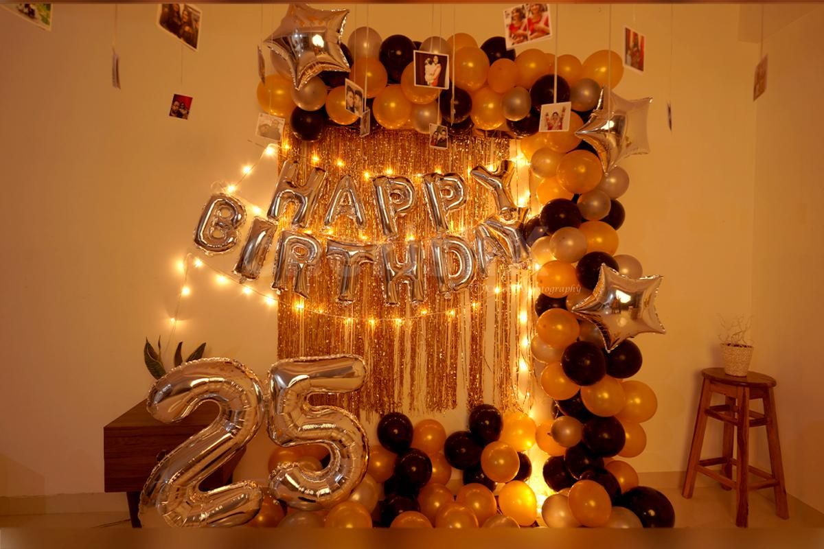 Balloon Decorations with Arch in Black Golden Colors