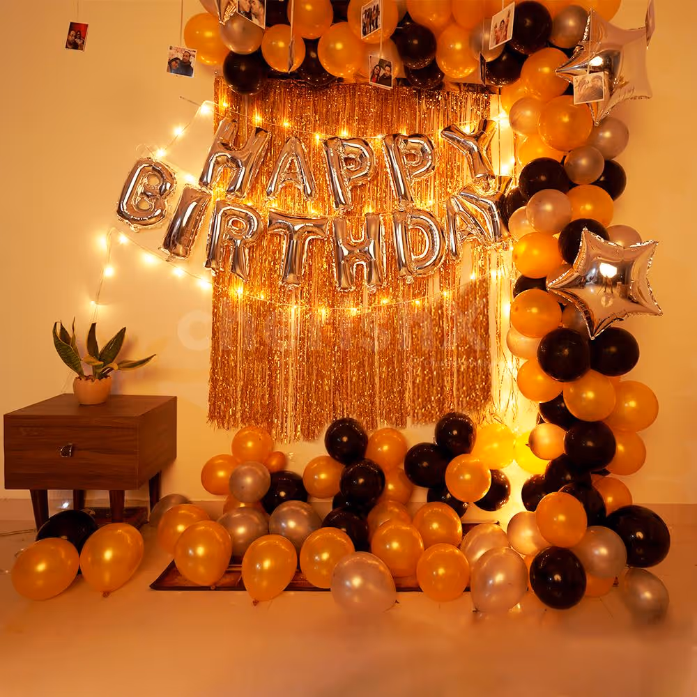 Black and Golden Balloon Decorations at Home
