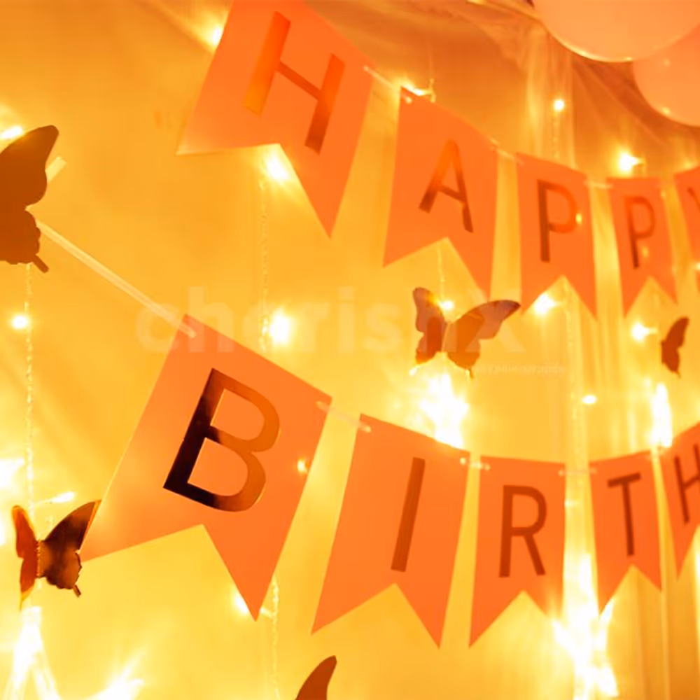 Room Decoration for Birthday Surprise with bright lighting.