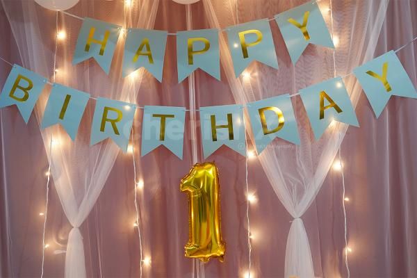 White Net Cloth and Happy Birthday Bunting