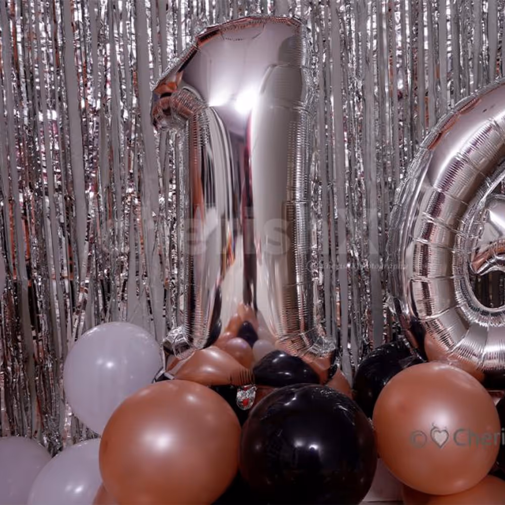 Silver Digit foil Balloons for the age in the Romantic Rosegold Birthday Theme decor.
