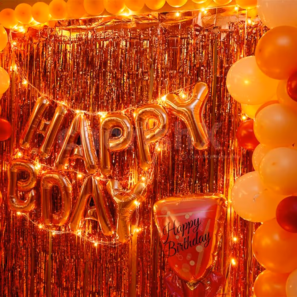A Glorious Rosegold Happy Birthday Room Decoration to surprise your close ones at home.