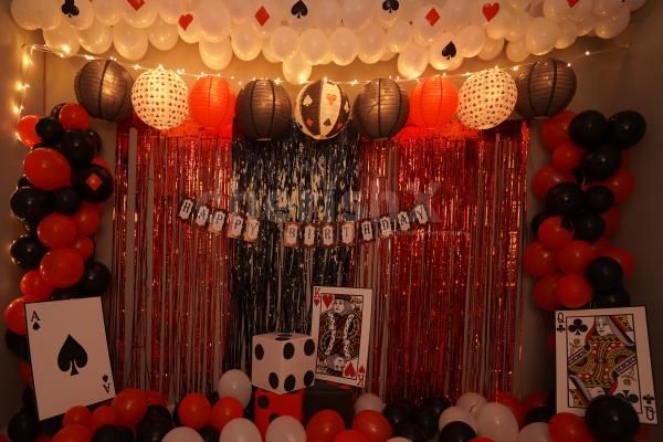 Birthday Balloon Room Decoration at Home with a Casino Theme.