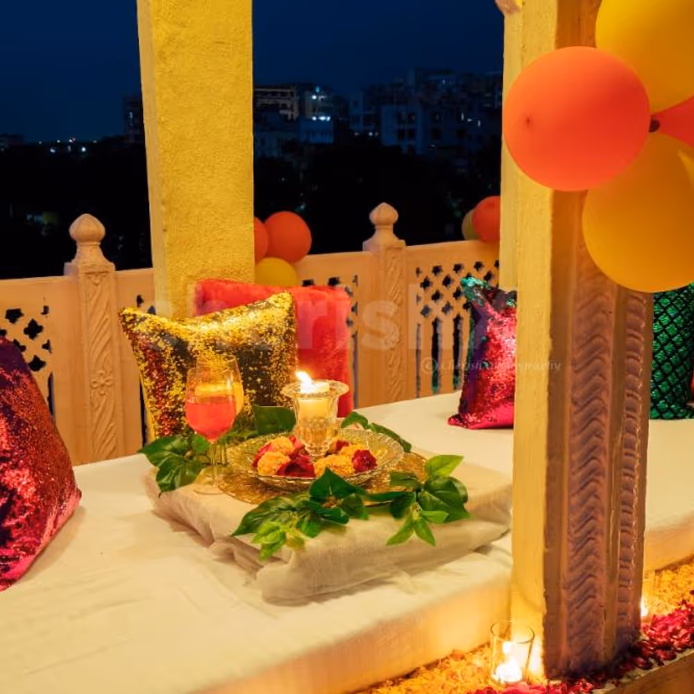 Dinner with decorations on the rooftop