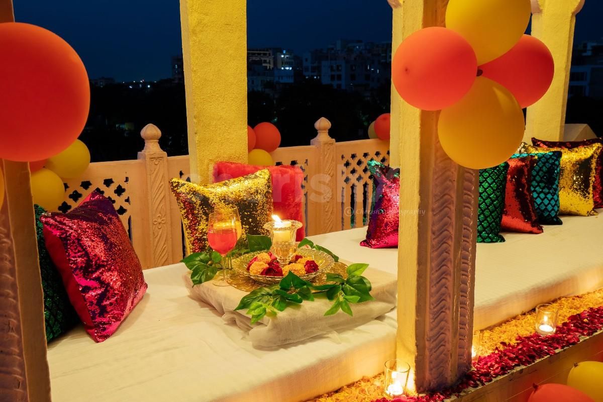 Dinner with decorations on the rooftop