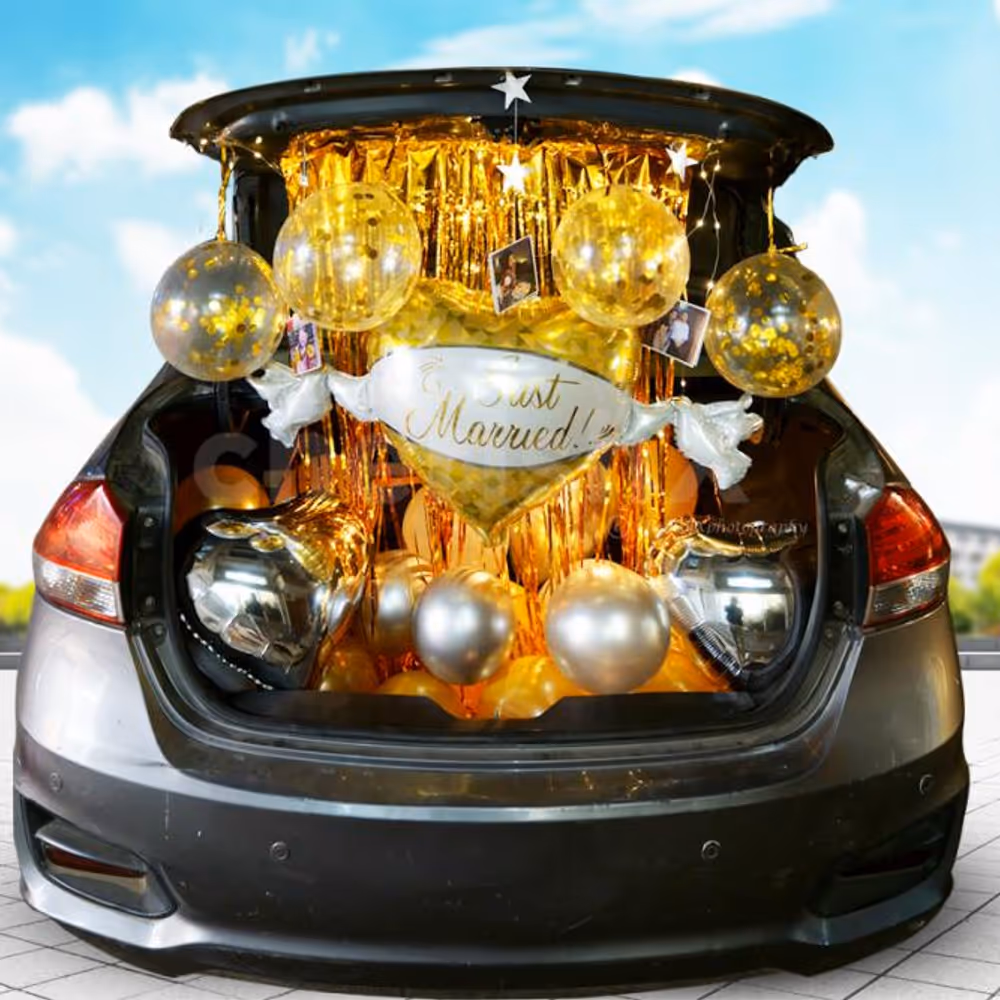 Golden Just Married Car Boot Decor to surprise your loved one