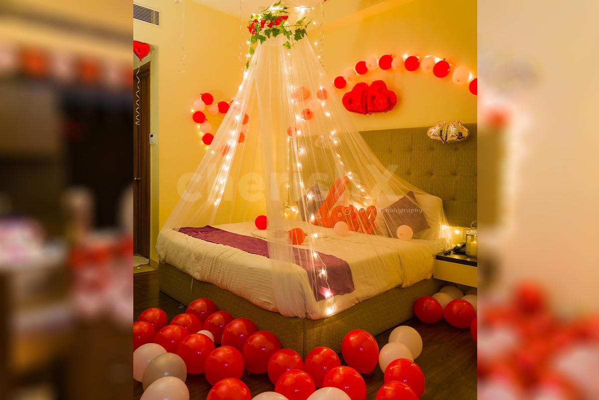 Surprise your partner with this Loving First Night Red Balloon Room Decoration.