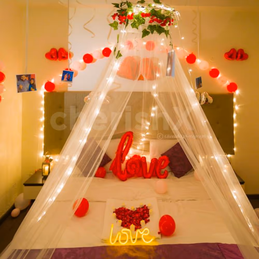Make your special moment count by booking this amazing First Night Red Balloon Canopy Decor brought to you by CherishX!!