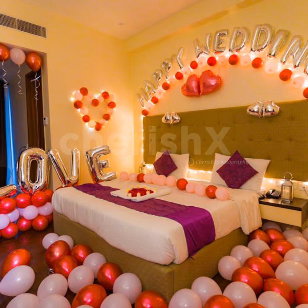 Have a beautiful time with your partner with CherishX's Happy Wedding First Night Decor!
