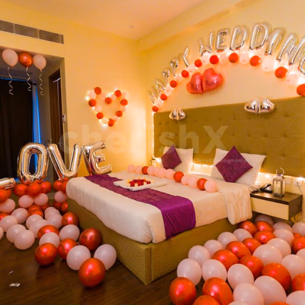 Decorations are attractive and having it on your first night can create a lot of impact! This is why CherishX brings you the special Happy Wedding First Night Decor for a special time!