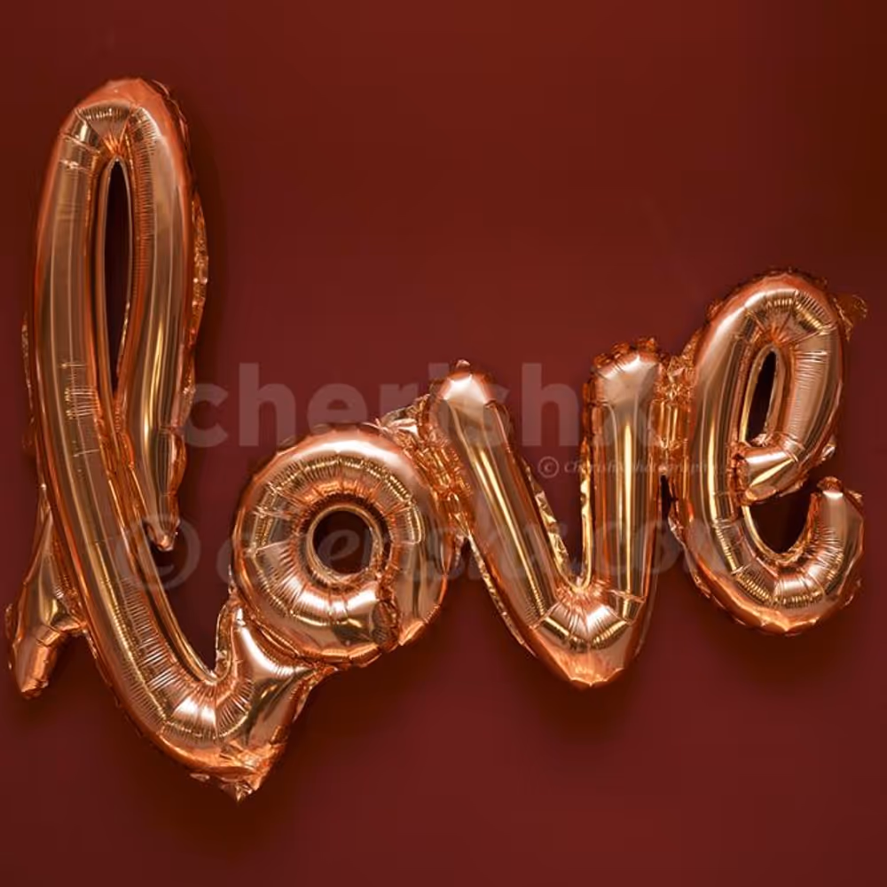 cursive love balloon in rosegold color
