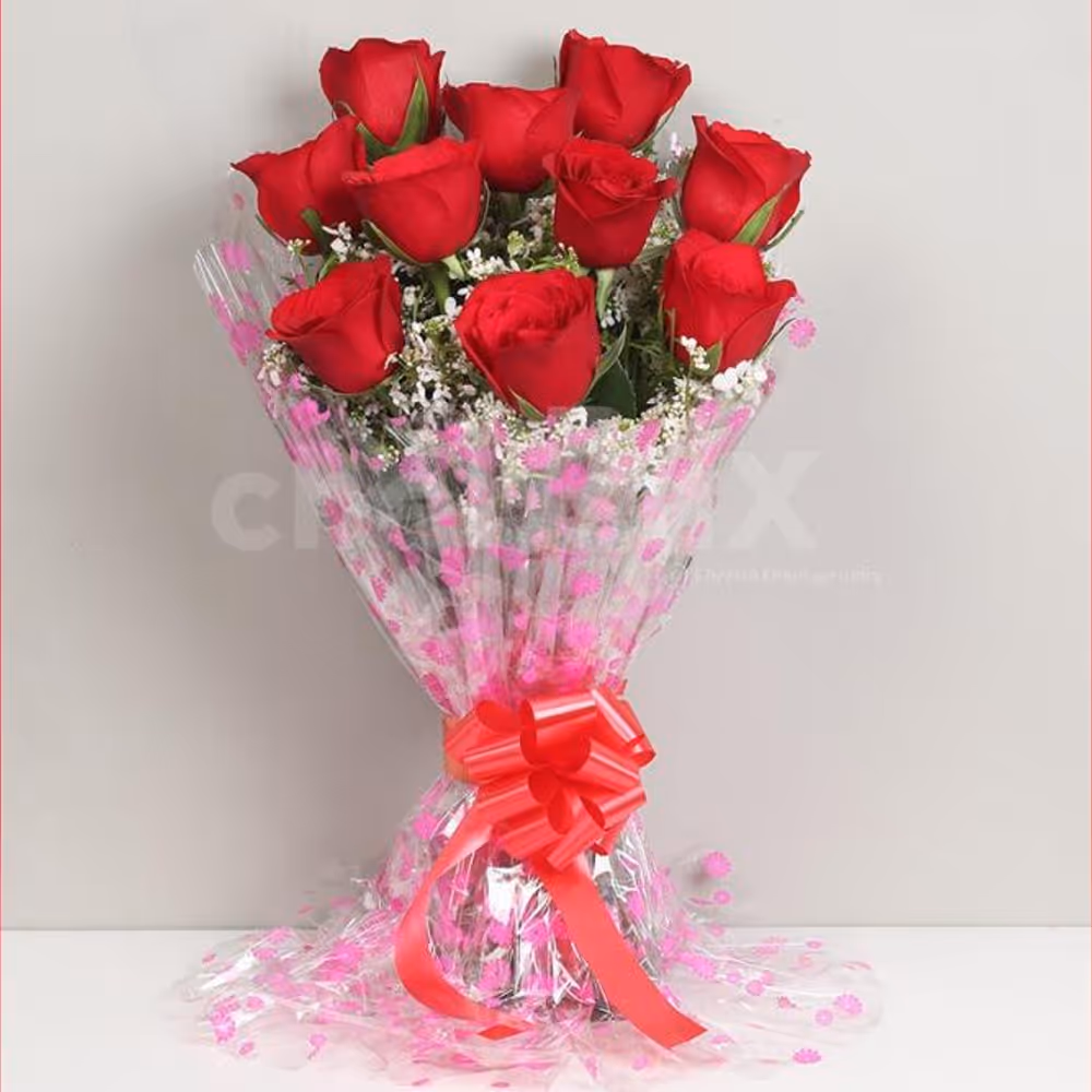 Make him/her feel special with a bouquet of 10 red roses.