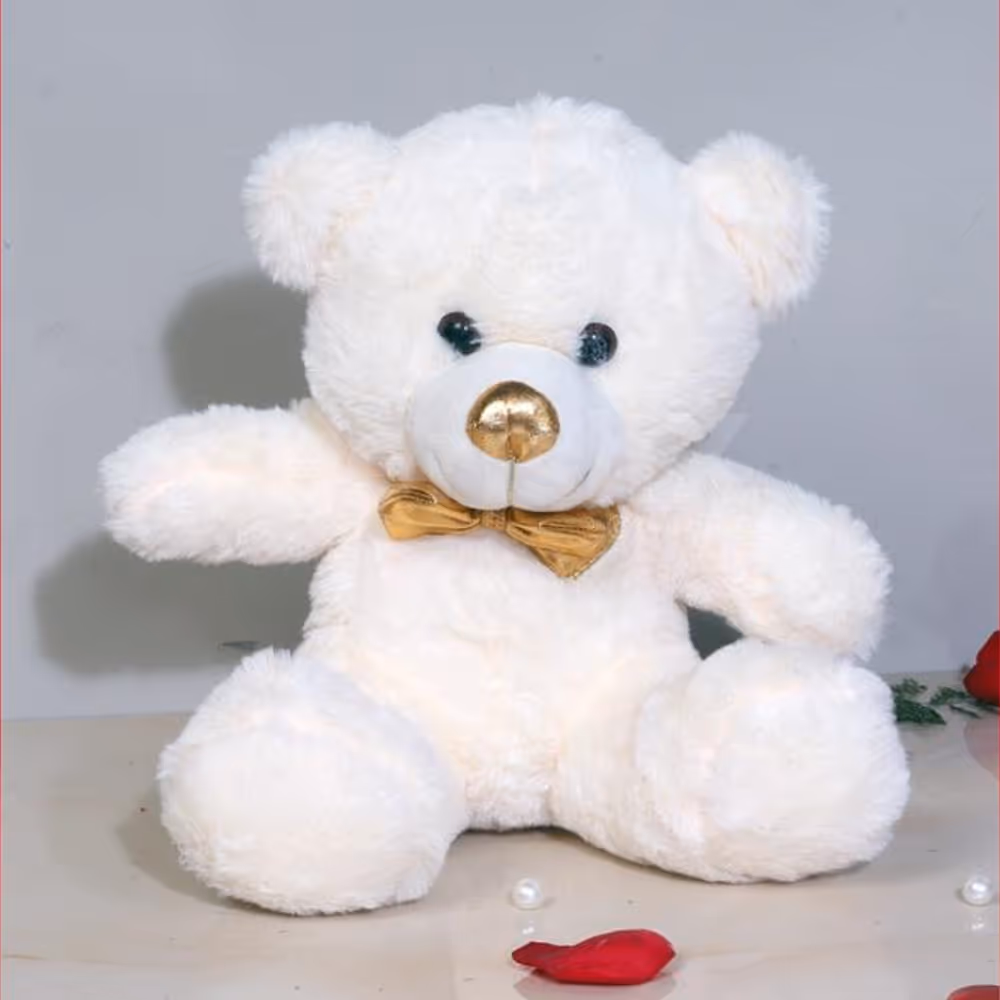 A white teddy of 12' ft that you can gift with a bouquet of roses.