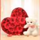 A 25 Red Rose arrangement in a heart shape and a 6' ft white teddy.