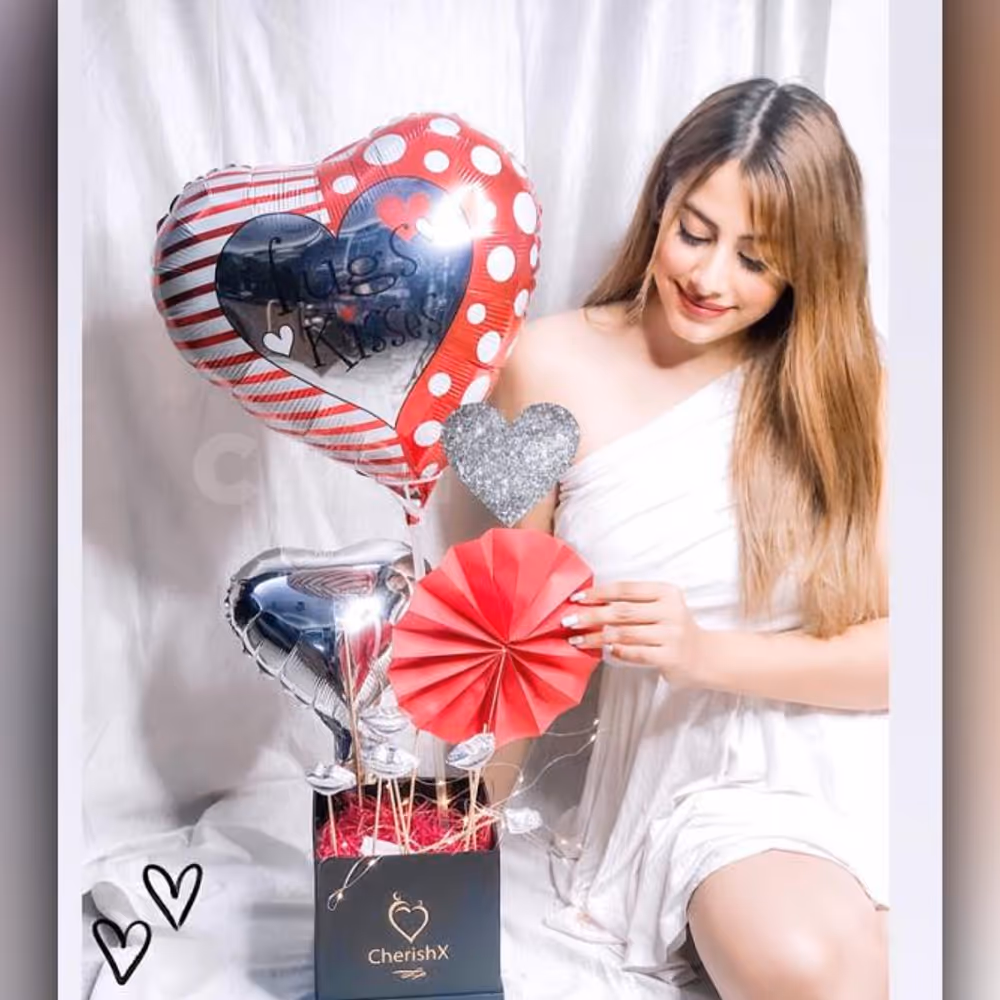 A customer with this fascinating Hugs and Kisses Bucket.