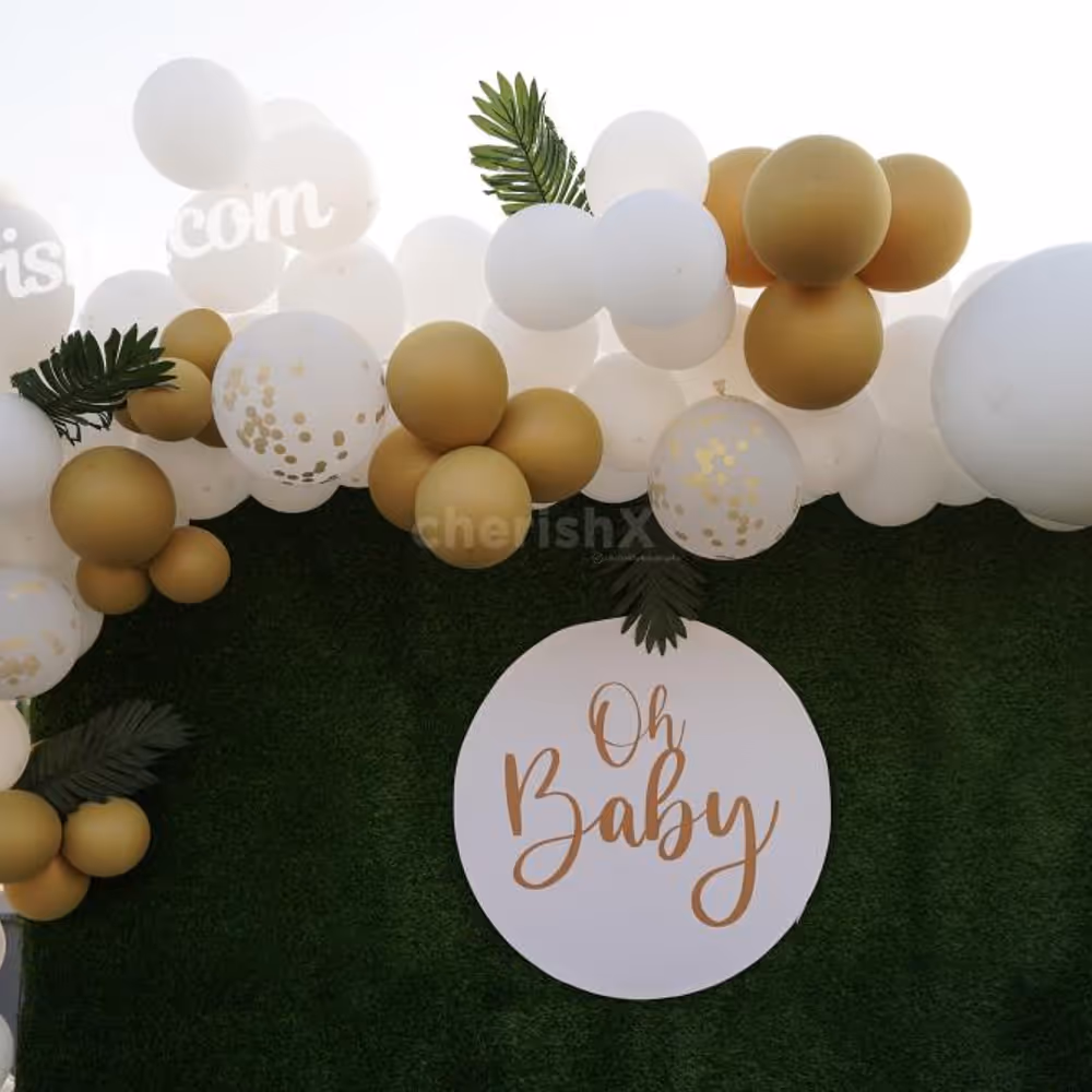 Celebrate the birth of your child with this loving CherishX's Golden and White Baby Shower Decor!