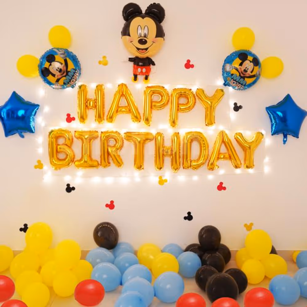 Celebrate your kid's birthday with a Famous Mickey Mouse Birthday Surprise decor!