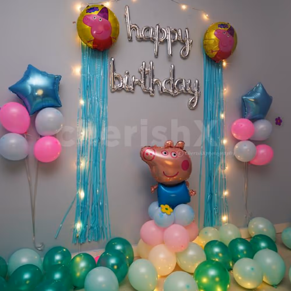 Book CherishX's Peppa Pig Surprise Birthday Decoration to make your kid's birthday special!
