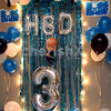 The Boss Baby Surprise Decor consists of 'HBD' Foil balloons as well as a Boss Baby cut-out for the wall.