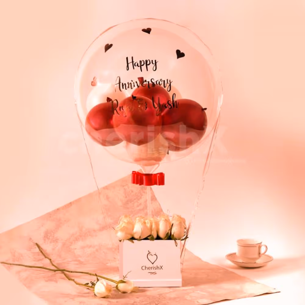 Express your warm feelings with CherishX's Rose Gold Balloon Bucket with White Roses!