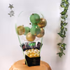 Send wishes with this extraordinary Gold & Green Balloon Bucket with Chocolates!