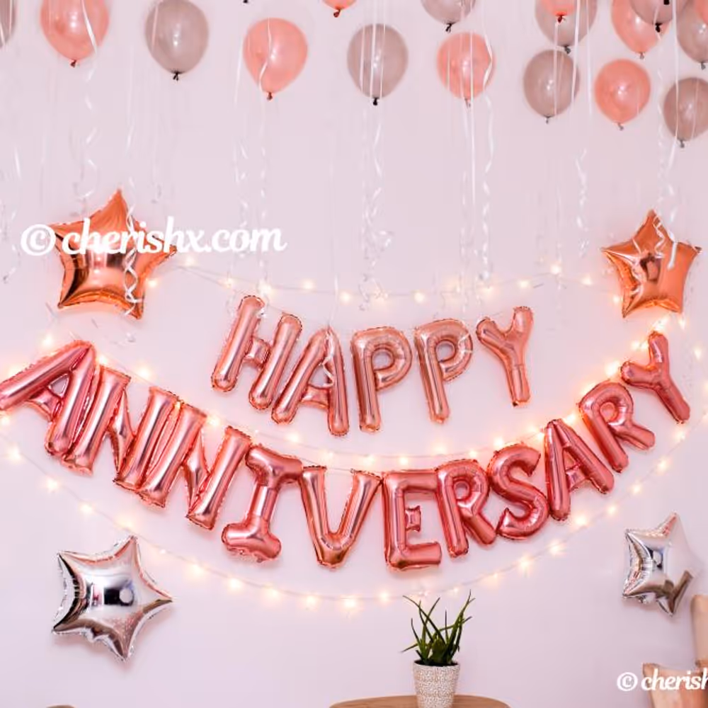 Whether it's your 1st or 25th anniversary, celebrate it with CherishX's Happy Anniversary Rose Gold Decoration!