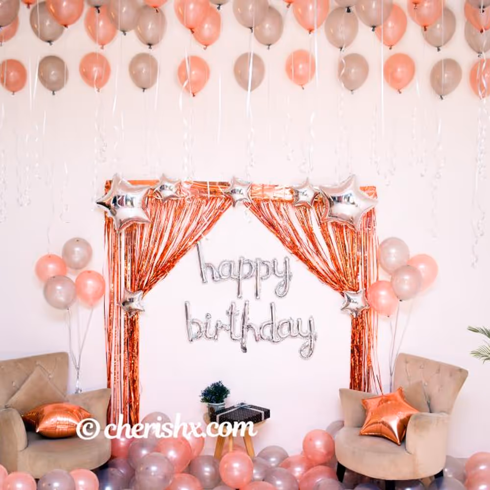 Surprise your loved one with CherishX's Happy Birthday Rose Gold Surprise Decor.