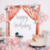 CherishX's Happy Birthday Rose Gold Surprise Decor with rosegold and metallic balloons.