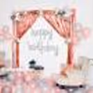 CherishX's Happy Birthday Rose Gold Surprise Decor with rosegold and metallic balloons.