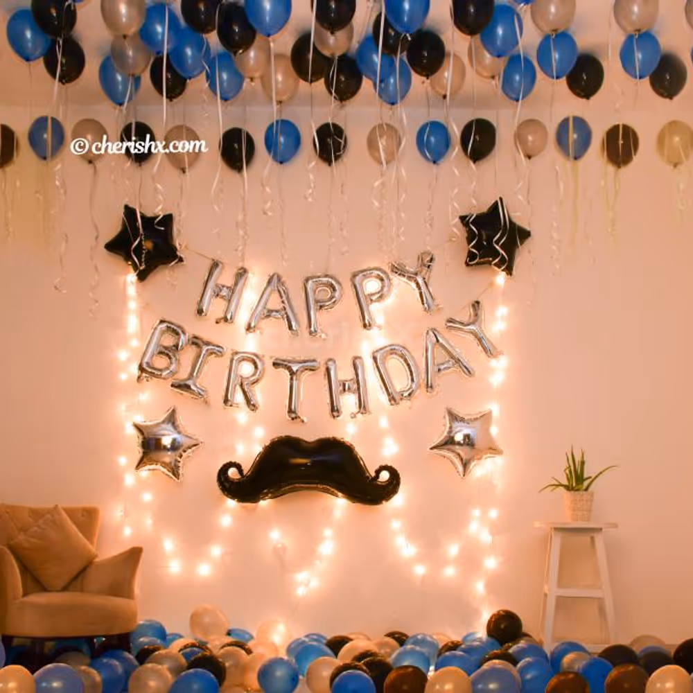 Blue & Silver Themed Birthday Decorations for Husband or Father